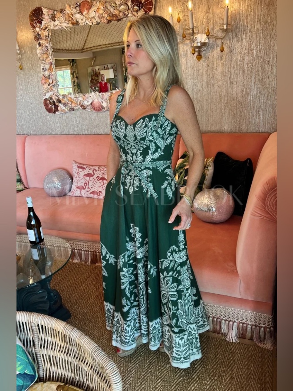 Commense Printed Green Dress with Belt - Picture 3 of 10